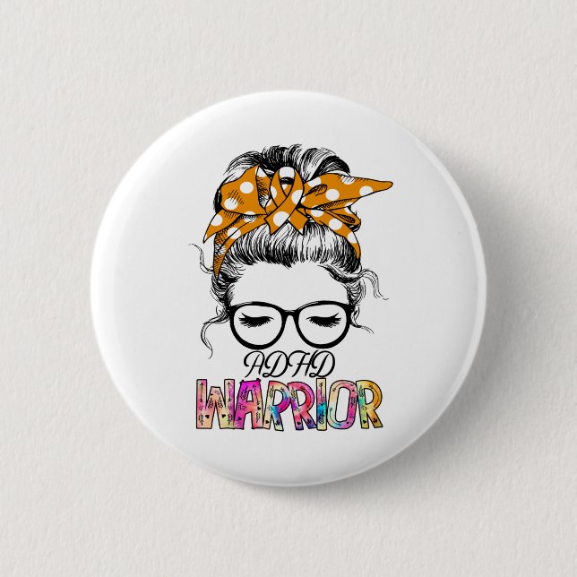 ADHD Awareness Month Ribbon Gifts 2 Inch Round Button (Front)