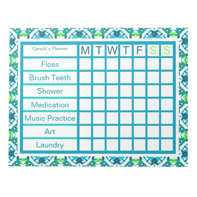 ADHD Boy’s Men’s Weekly Checklist Reminder Planner Notepad (Front)