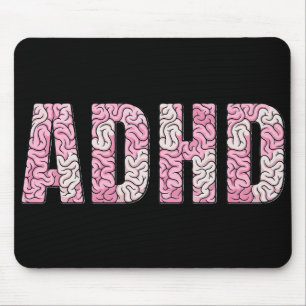 ADHD Brain Letters - Pink & Beige Anatomy Text Art Mouse Pad