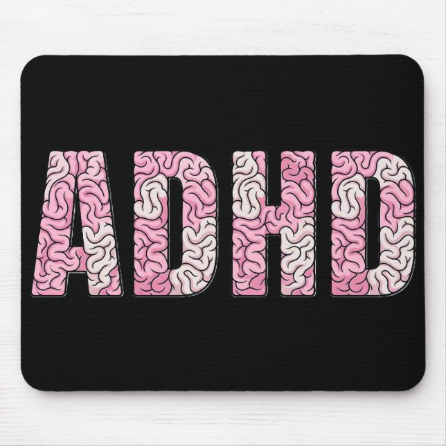 ADHD Brain Letters - Pink & Beige Anatomy Text Art Mouse Pad (Front)