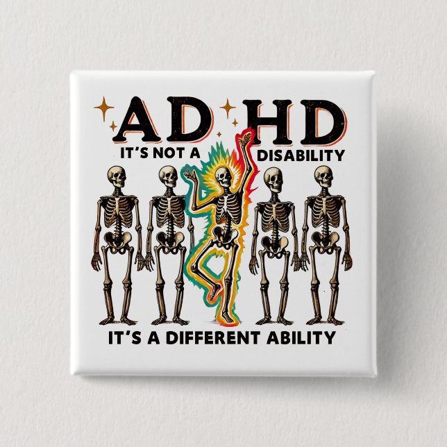 adhd burnout club  2 inch square button (Front)