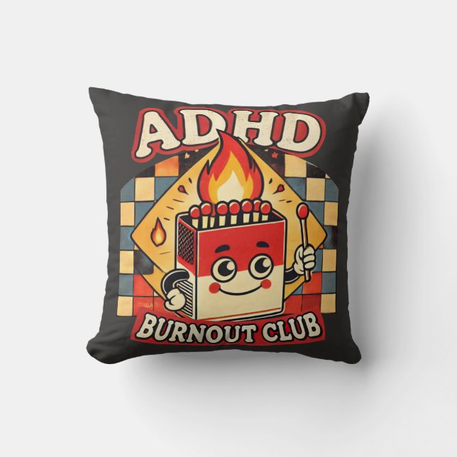 adhd burnout club  throw pillow (Front)