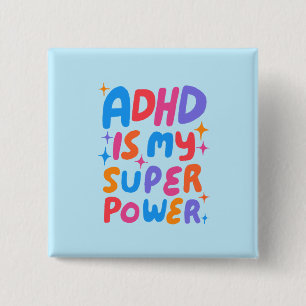 ADHD is my Superpower Fun Bubble Letters Colorful 2 Inch Square Button