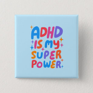 ADHD is my Superpower Fun Bubble Letters Colourful 2 Inch Square Button