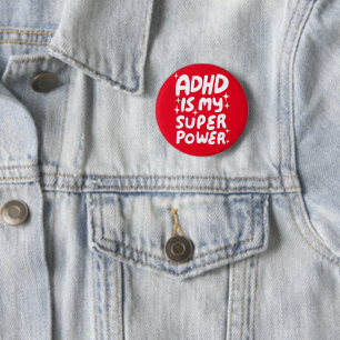 ADHD is my Superpower Fun Bubble Letters Red 2 Inch Round Button