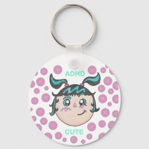 ADHD keychain with "ADHD Cute" illustration