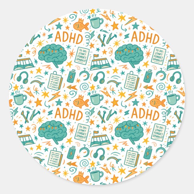 ADHD: Magically Distracted Classic Round Sticker (Front)