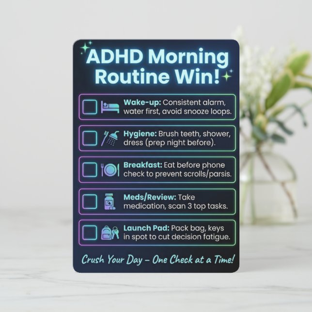 ADHD Morning Routine Checklist Print/Download Card (Standing Front)