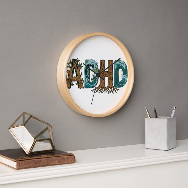 ADHD Nature Elements Typography Design Clock (Office)