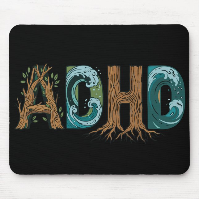 ADHD Nature Elements Typography Design Mouse Pad (Front)