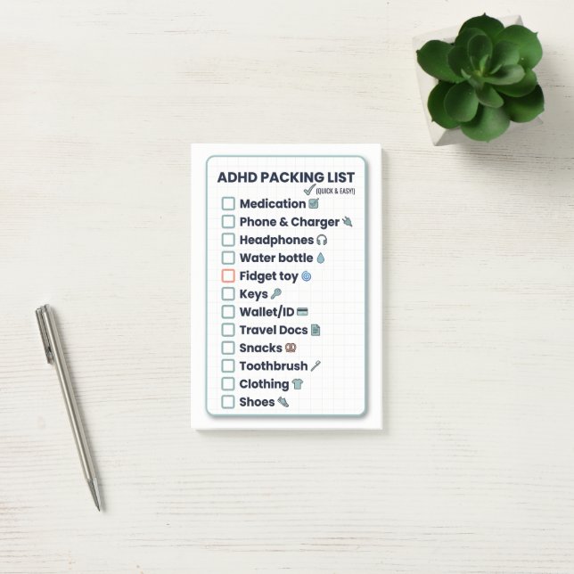 ADHD Packing List Minimalist Travel Checklist Post-it Notes (Office)
