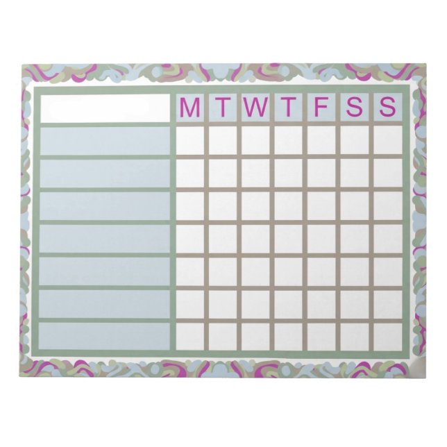 ADHD  Productivity Planner Weekly Checklist Notepad (Front)