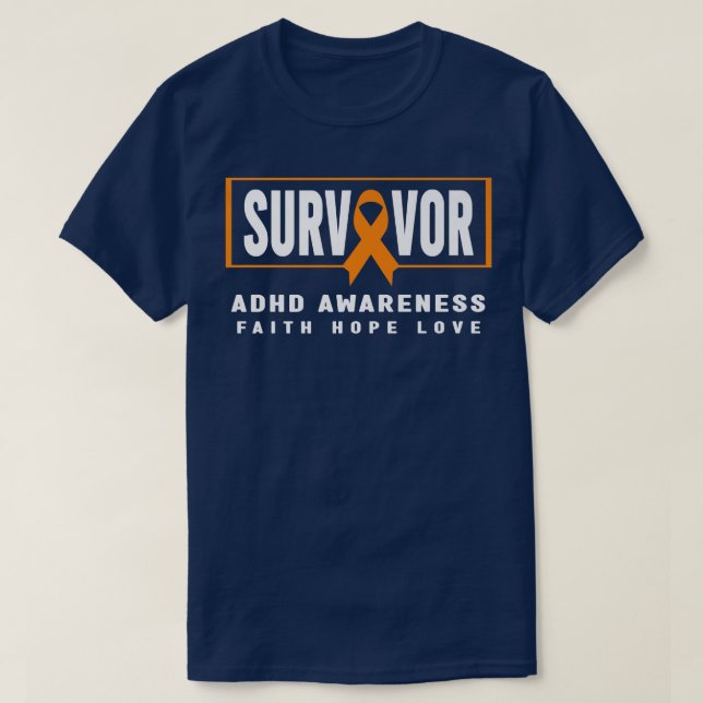 ADHD Survivor Shirt - Orange Ribbon, ADHD Awarenes (Design Front)