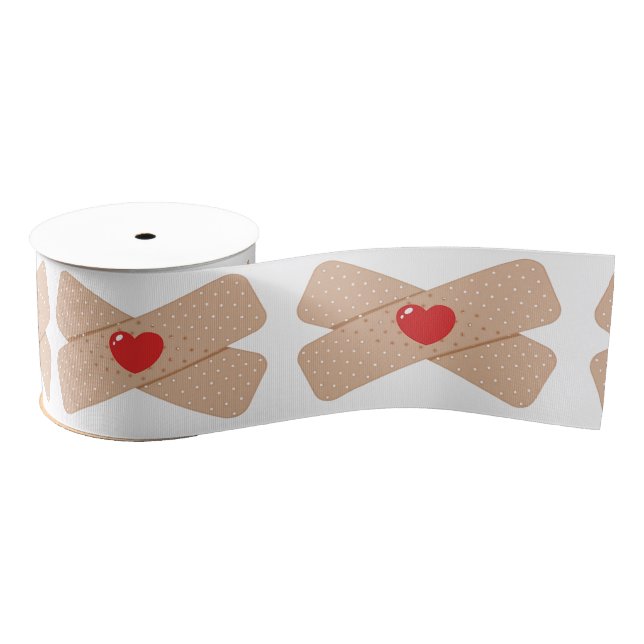 Adhesive Bandages With Red Hearts Grosgrain Ribbon (Spool)