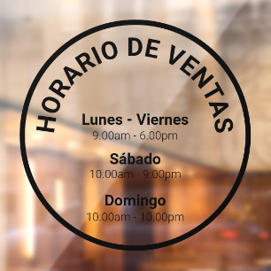 Adhesivo de ventana de horario comercial redondo w window cling