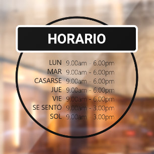 Adhesivo de ventana de horario comercial redondo window cling