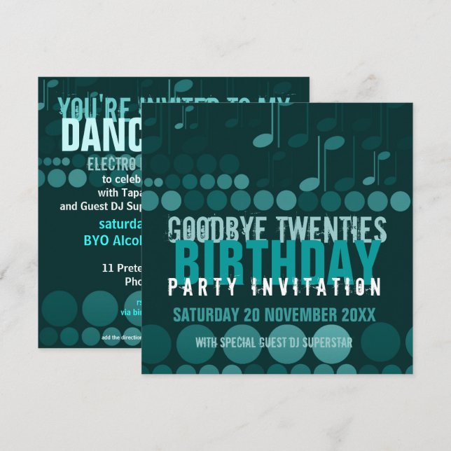 Adieu 20 ans Anniversaire Dance Party Invitation (Devant / Derrière)