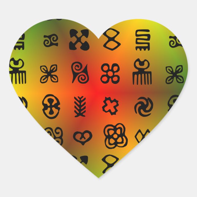 Adinkra Symbols With African Colours Heart Sticker (Front)