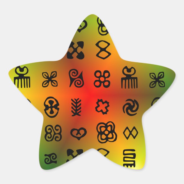Adinkra Symbols With African Colours Star Sticker (Front)