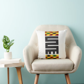 Adinkra Throw Pillow with Colourful Kente Accent