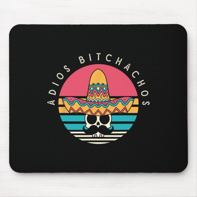 Adios Achos Funny Skull Sombrero Retro Cinco De Ma Mouse Pad (Front)