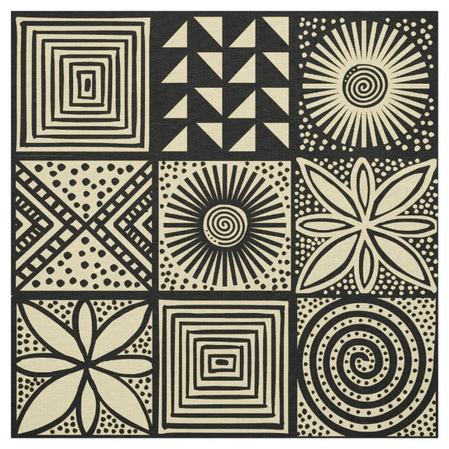 Adire Pattern - Black on ffe78a Fabric (Swatch)