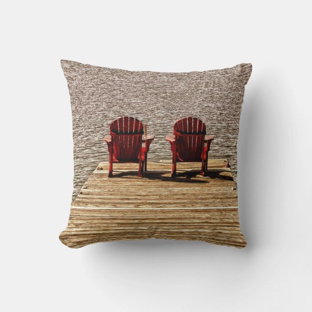 Adirondack Beach Chairs Red Brown Cottage Throw Pillow (Front)