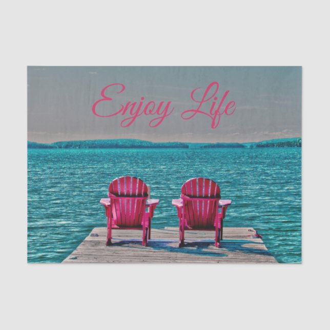 Adirondack Beach Chairs Rustic Teal Enjoy Life Tissue Paper (Front)
