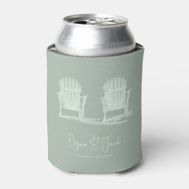 Adirondack Beach Chairs Sage Green Wedding Can Cooler (Can Front)