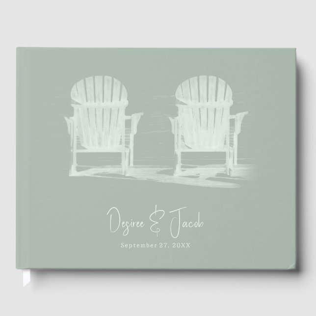 Adirondack Beach Chairs Sage Green Wedding Guest Book (Front)