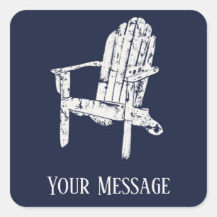 Adirondack Chair White and Navy Blue Personalized Square Sticker