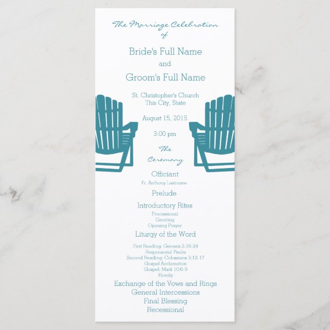 Adirondack Chairs Beach Wedding Program (Front)