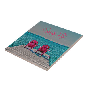 Adirondack Chairs Cottage Enjoy Life Teal Rustic Tile