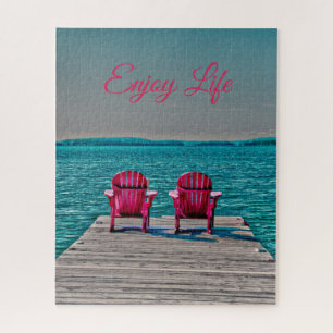 Adirondack Chairs Enjoy Life Cottage Rustic Lake Jigsaw Puzzle