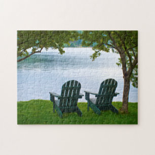 Adirondack Chairs facing a Lake - Photography Jigsaw Puzzle