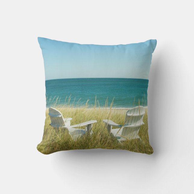 Adirondack Chairs in the Dunes Throw Pillow (Front)