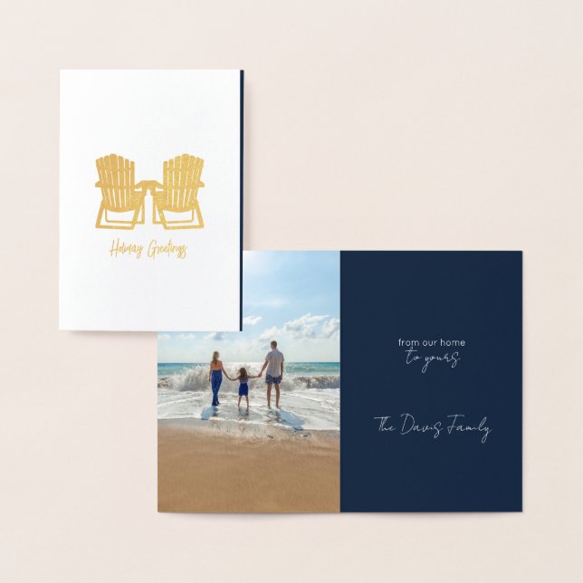 Adirondack Chairs Mini Holiday Greeting with photo Foil Card (Display)