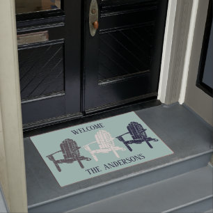 Adirondack Chairs Navy Blue and Aqua Personalized Doormat