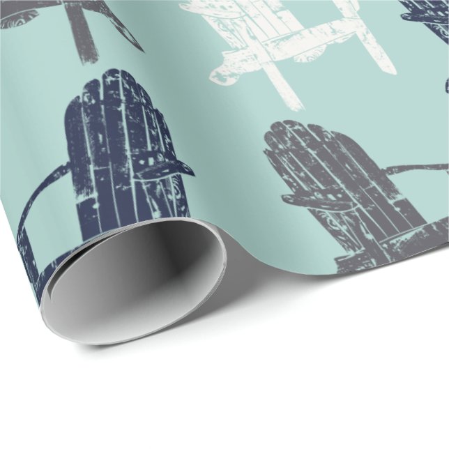 Adirondack Chairs Navy Blue, Aqua, Grey Patterned Wrapping Paper (Roll Corner)