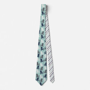 Adirondack Chairs Pattern Navy Blue and Aqua Tie