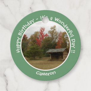 Adirondack Lean-to in Autumn Birthday Party Items Favour Tags