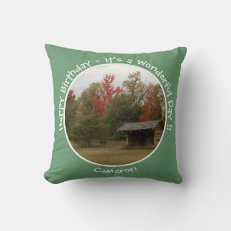 Adirondack Lean-to in Autumn Birthday Party Items Throw Pillow