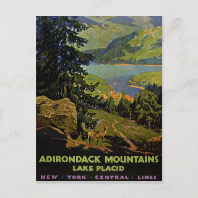 Adirondack Mountains Lake Placid Vintage Poster Re Postcard (Front)