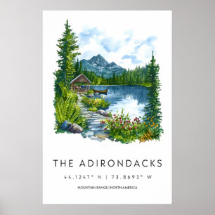 Adirondacks Watercolor Poster Adirondacks Travel