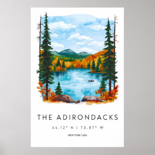 Adirondacks Watercolor Vintage Travel Poster Ski