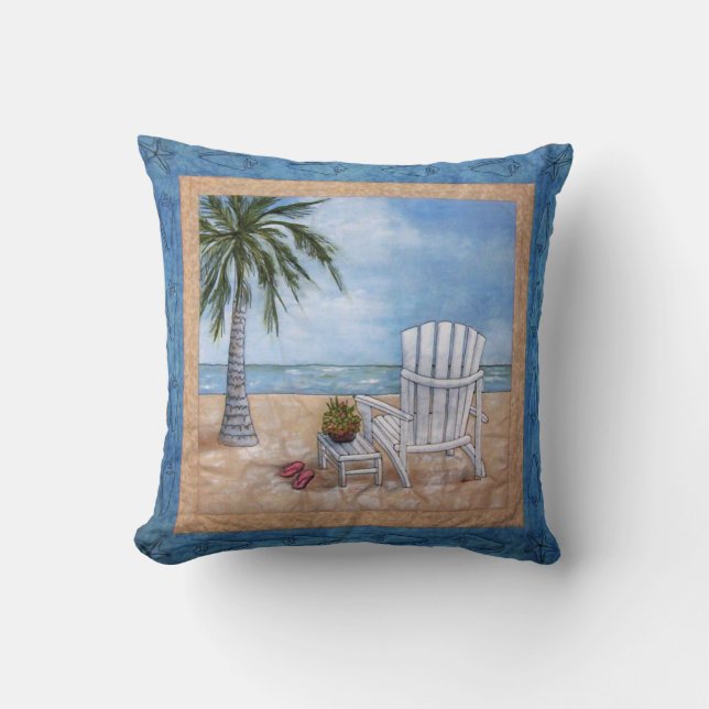 Adirondak Chair on Wrightsville Beach Throw Pillow (Front)