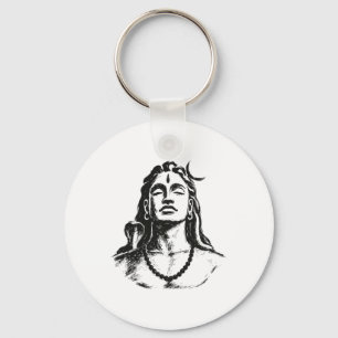 Adiyogi Ink Wash Sketch Sumi-e Zen Style Spiritual Keychain