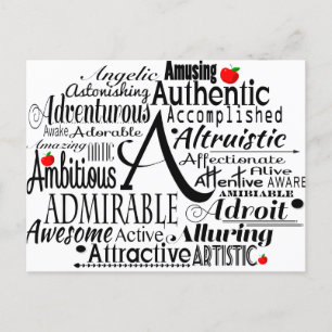 Adjective Word Cloud beginning with letter A Postcard