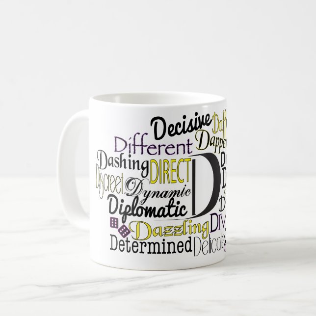 Adjective Word Cloud beginning with letter D Coffee Mug (Front Left)