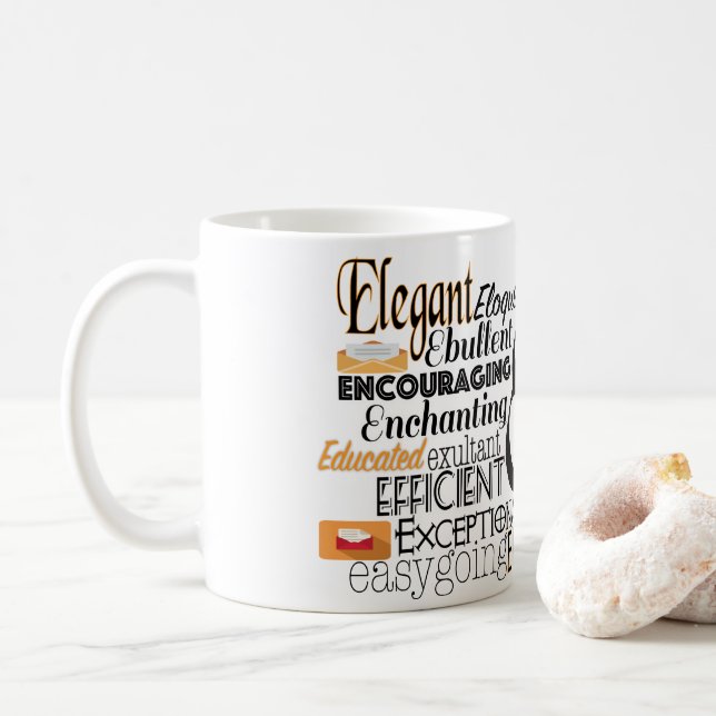 Adjective Word Cloud beginning with letter E Coffee Mug (With Donut)